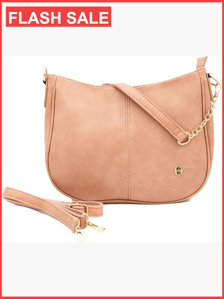 Vegan Leather Saddle Crossbody Bag With Two Straps, Zipper Closure